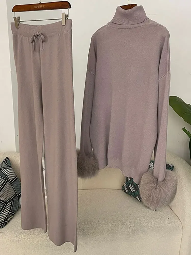 MENINA 2024 новая мода осень-зима натуральный лисьий мех манжеты пальто вязаный