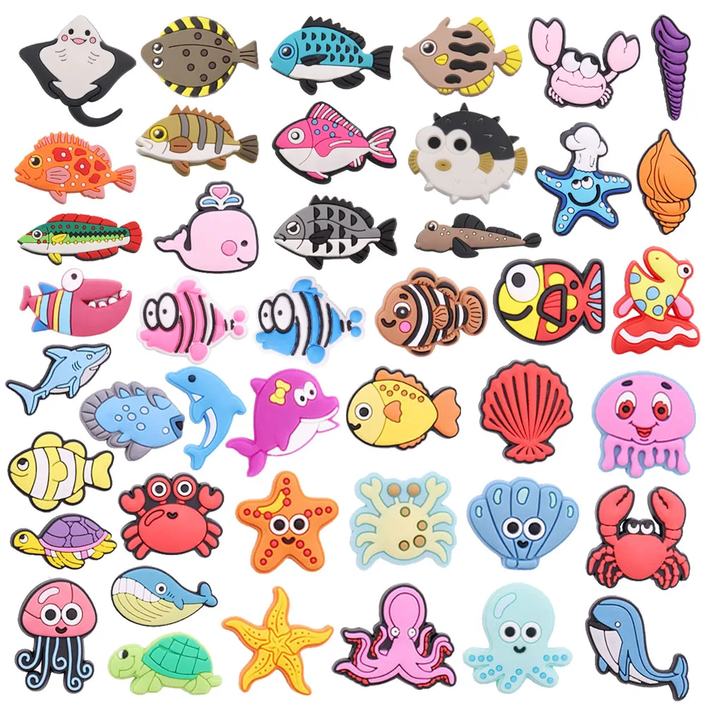 

Wholesale 50pcs PVC Shoe Charms Octopus Whale Crab Pufferfish Accessorie DIY Shoe Decorations For Croc Jibz Kids X-mas Gift