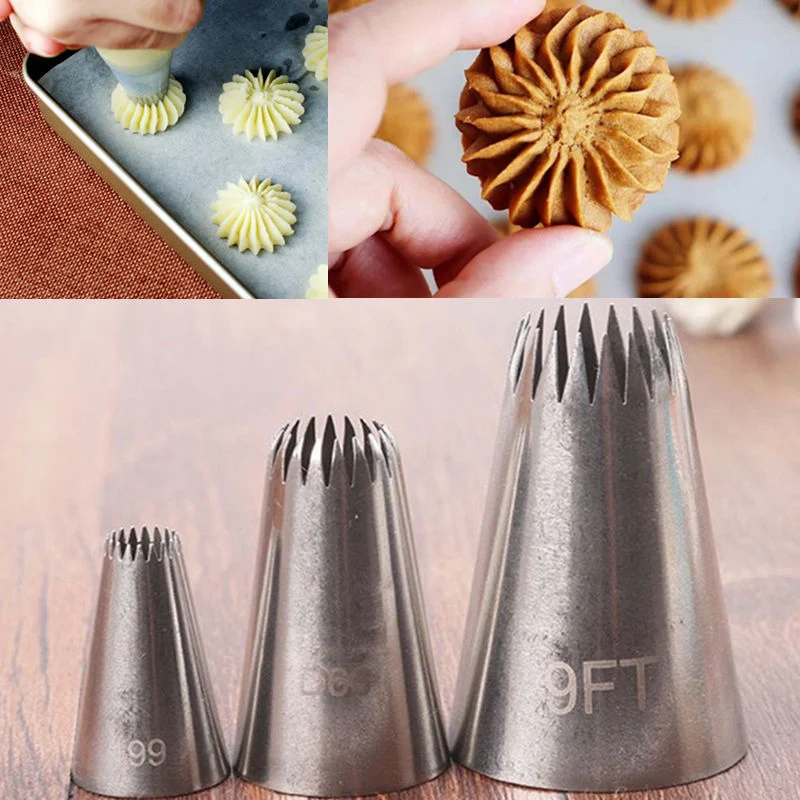

Medium 18 Teeth Cookie Piping Tips Stainless Steel Puff Mouth Protein Sugar Squeeze Nozzle Cream Cake Shell Pastry Cupcake Molds