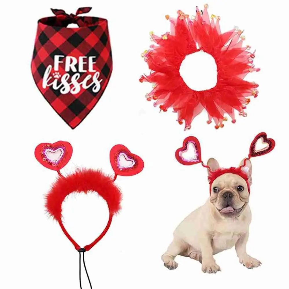 

Fashion Triangular towel Neckerchief Valentine's Day Cat Scarf Dog Heart Headband Pet Bibs Dog Bandana