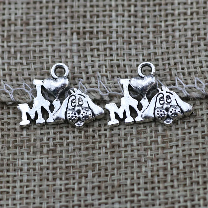 

20 Pieces/Lot 18mm*15mm Small Alloy Antique Silver Plated I Love My Dog Dog Charms For Diy Making