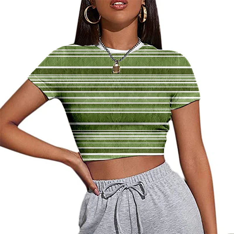 

Summer Women Top Sexy Midriff-baring T-shirt Sling Crop Short Sleeve Casual Clothes Print Comfortable Simple Style