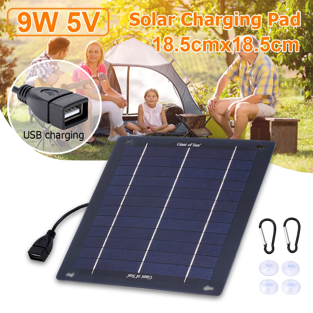 5V 9W Solar Panel Generator USB Solar Battery Charger Safe Charge Cell For Home Outdoor Hiking Fishing Camping Power Bank Supply