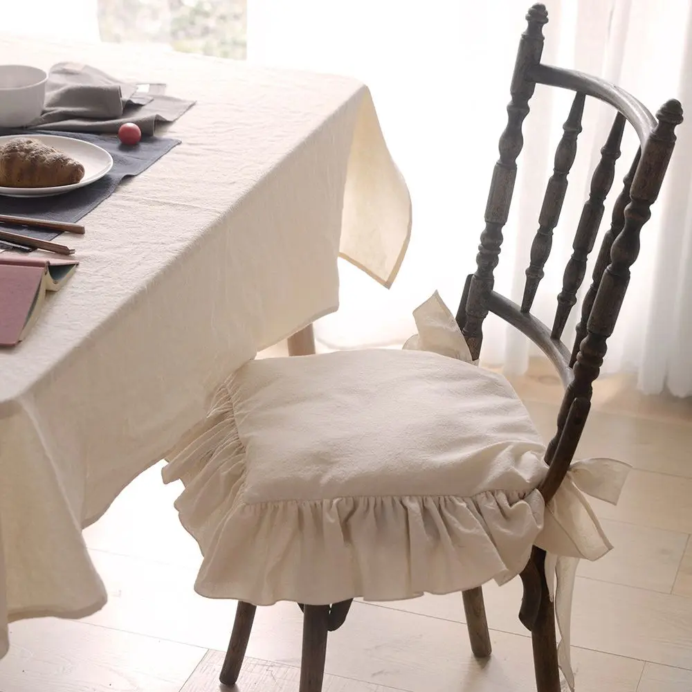 Ruffles Seat Mat Cover,Flouncing Dinning Chair Pat Decor,Customizable Princess Frill Cotton Chair Cushion Cover