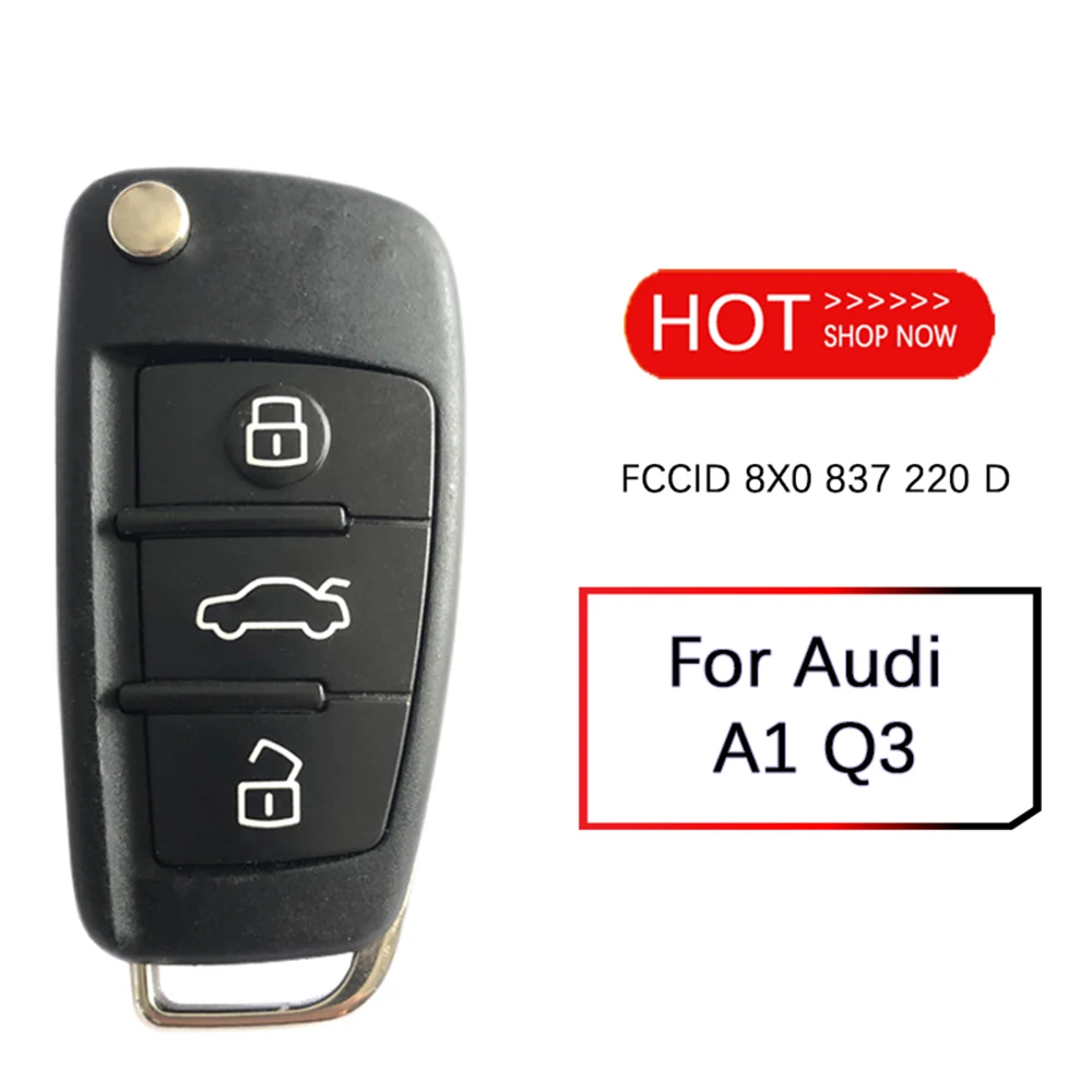 

3 Buttons 433MHZ Remote Control Key For Audi A1 Q3 FLIP id48 Chip FCCID 8X0 837 220 D