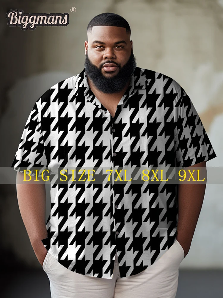 Biggmans (L-9XL) для мужчин повседневная синяя рубашка в клетку с короткими рукавами и