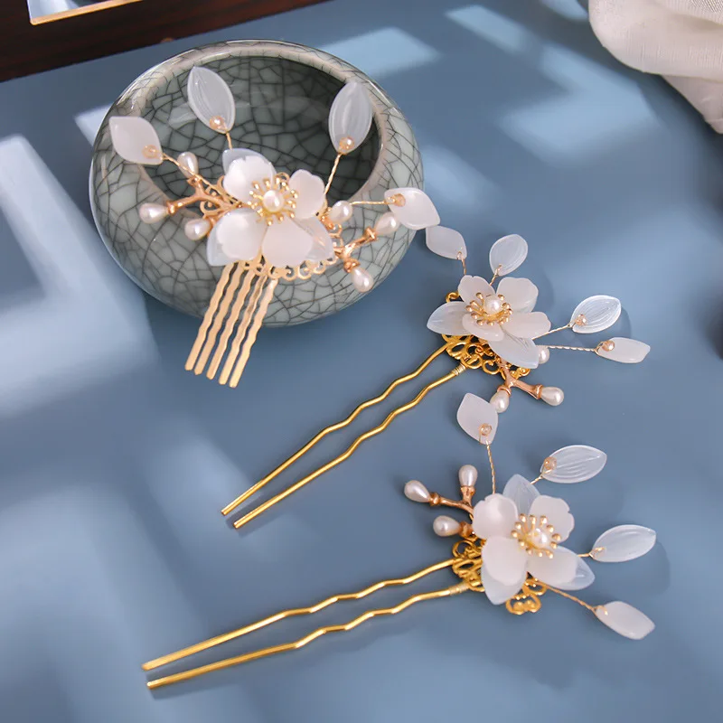 

Beautiful Hair Side Comb Set Delicate Flower & Leaves Hairpin Chinese Style Hair Insert Comb Party Date Hair Jewelry