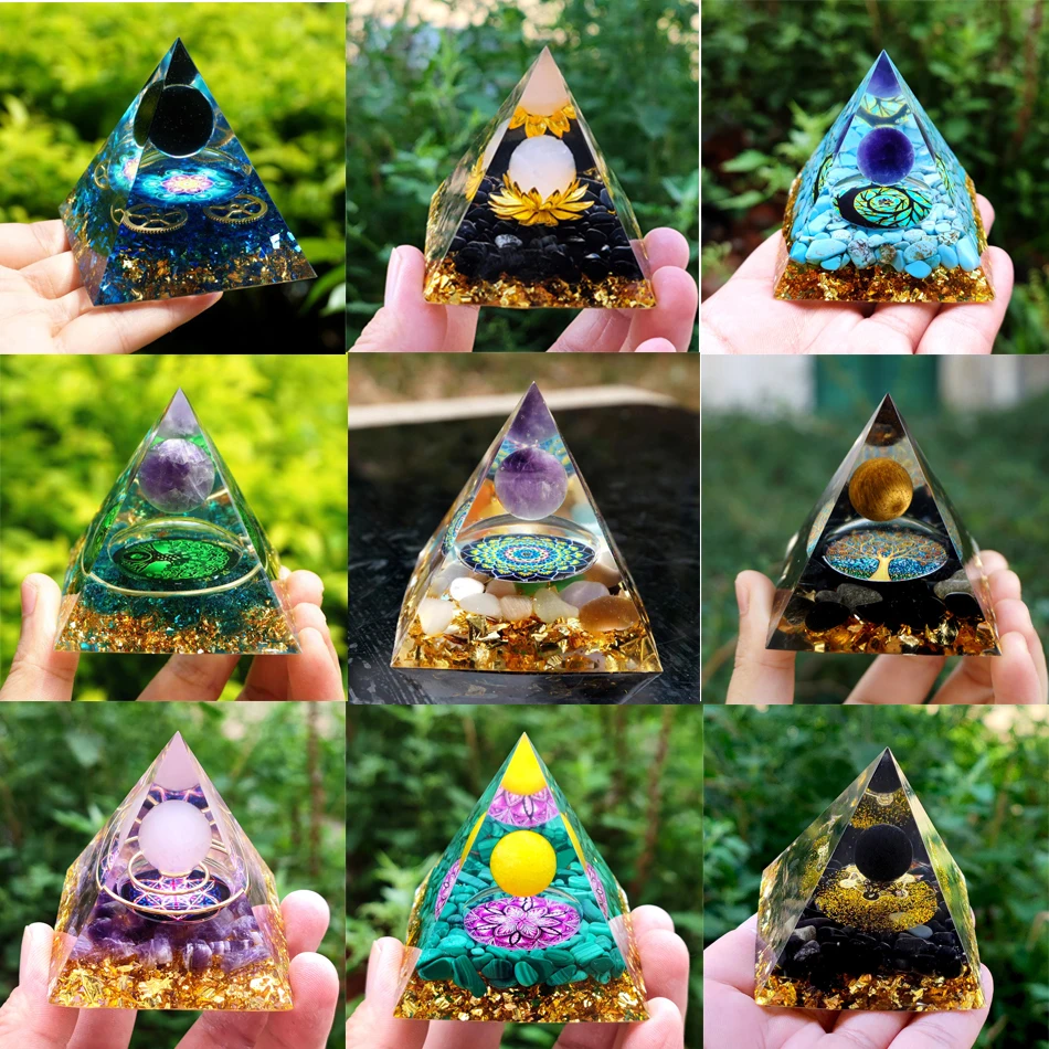 

Природные кристаллы, ОРГОН, пирамида, аметист, перидот, целительная Рейки Чакра Orgonite, генератор энергии для декора комнаты, инструмент медит...