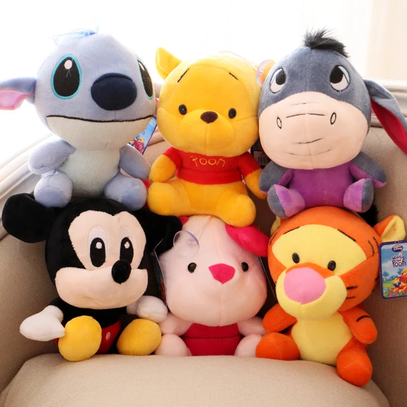 

Disney Mickey Minnie Stitch Winnie The Pooh Tiger Piglet Eeyore Donkey Plush Toy Stuffed Doll Cute Cartoon Soft Pillow Gift Kids