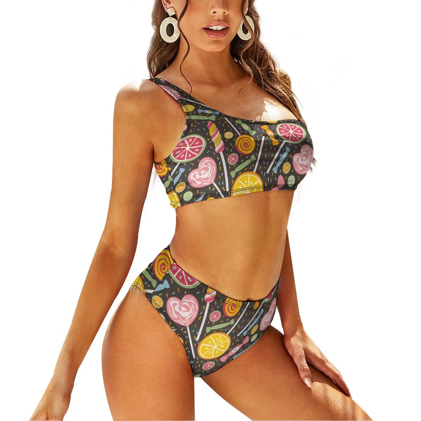 

Комплект бикини с ярким принтом, пикантный розовый желтый купальник бикини, купальник, купальник из 2 предметов, красочный купальный костюм