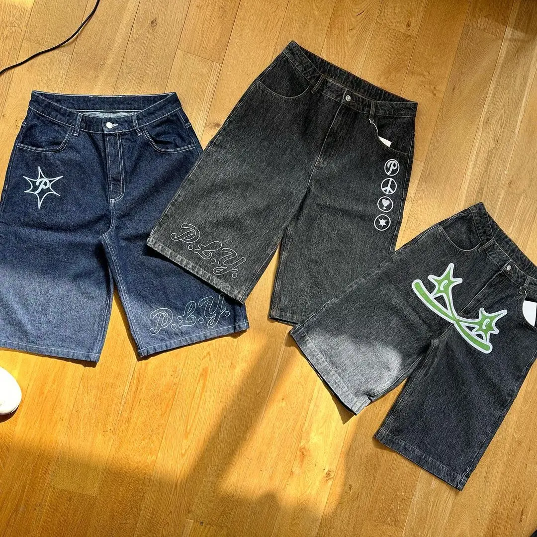 

Летние модные повседневные джинсовые шорты Y2k в стиле хип-хоп, новинка 2023, мужские шорты в стиле Харадзюку, в стиле панк-рок, для спортзала, винтажные свободные пляжные брюки до колена