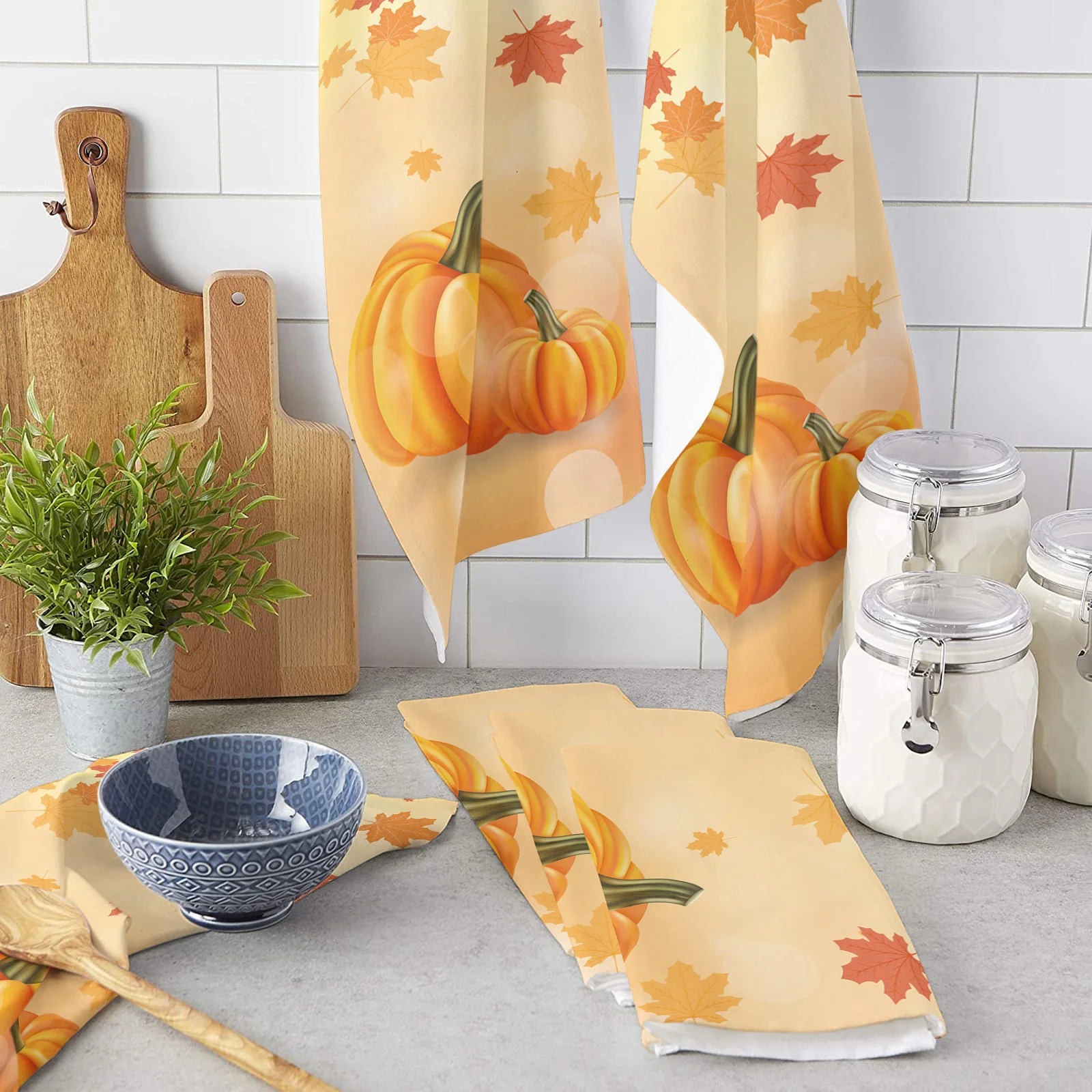 

Fallen Leaves Pumpkin 45x75 Microfiber Kitchen Towel for Hand Dry Bathroom Cleaning Cloth Set Printed Beach Towels