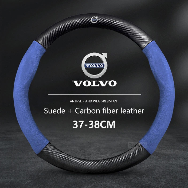 

Чехол на руль автомобиля Volvo XC40 XC60 XC70 XC90 S60 S90 V40 V60 V90 EX90, 38 см, противоскользящие автомобильные аксессуары из замшевого углеродного волокна,