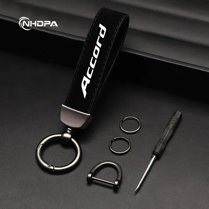 

Suede Zinc Alloy Car Keychain For Honda Accord Civic CRV Jade Avancier Elysion Key Rings Metal Anti-loss Protector Accessories