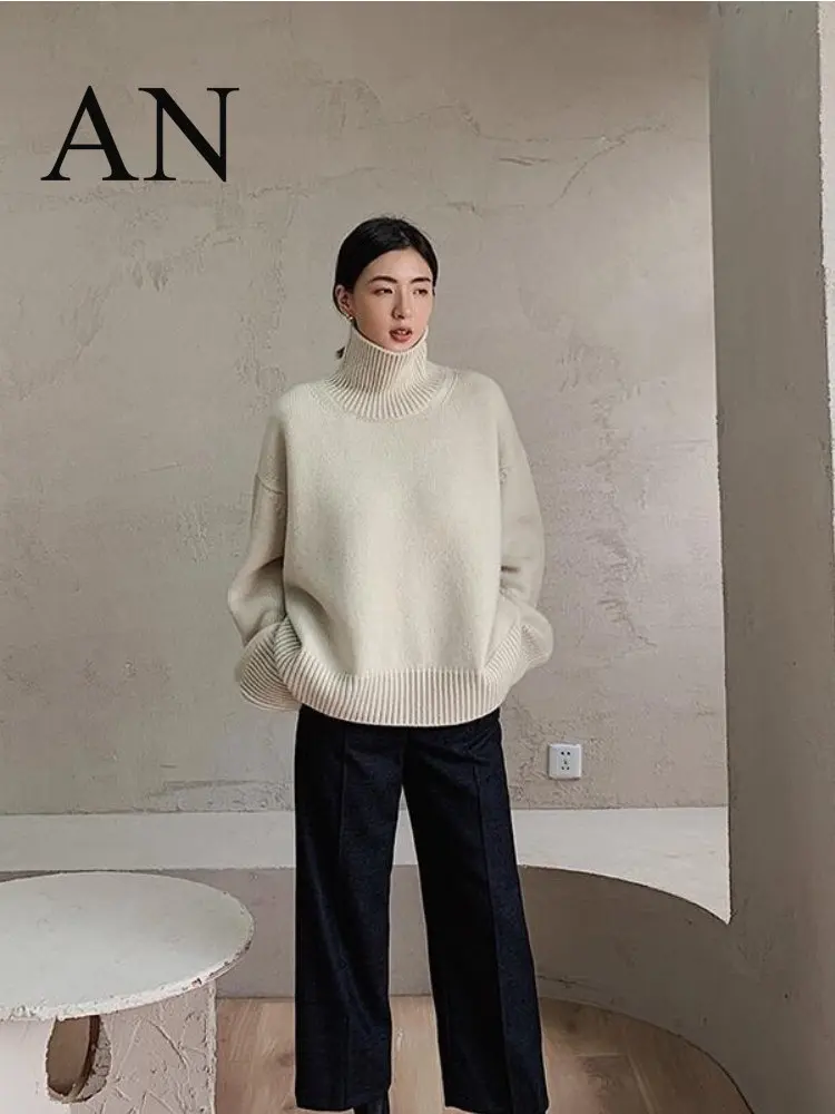 

Утолщенный женский свободный пуловер с высоким воротником, вязаный свитер, рубашка, пуловер, свитер, Женский пуловер, Женское пальто