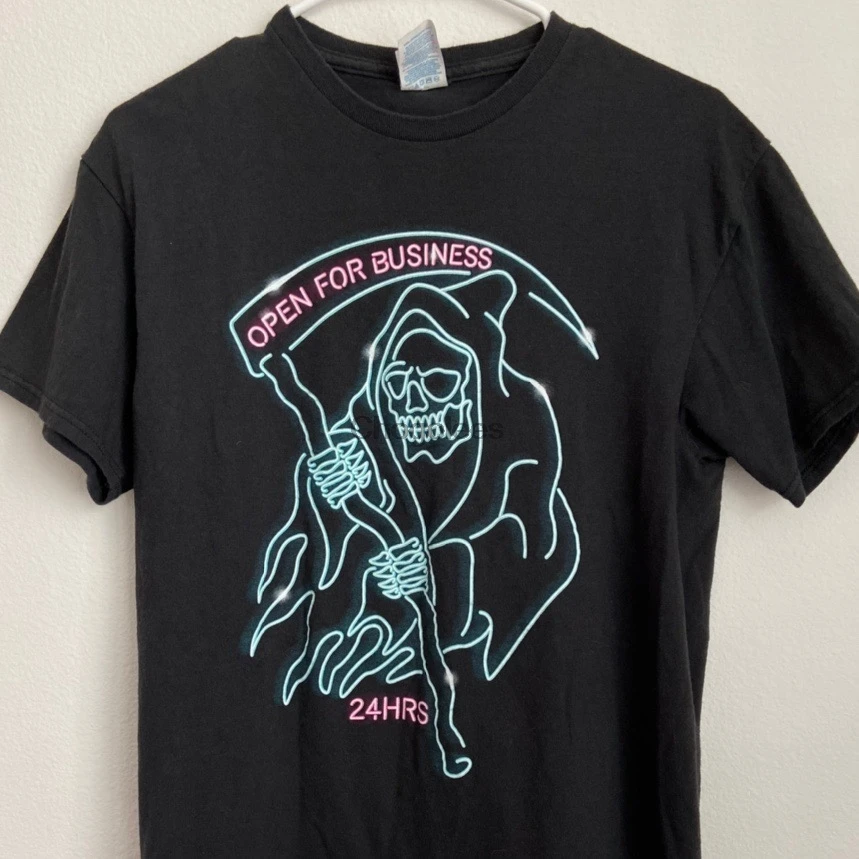 Черная футболка с принтом Grim Reaper open For Business |