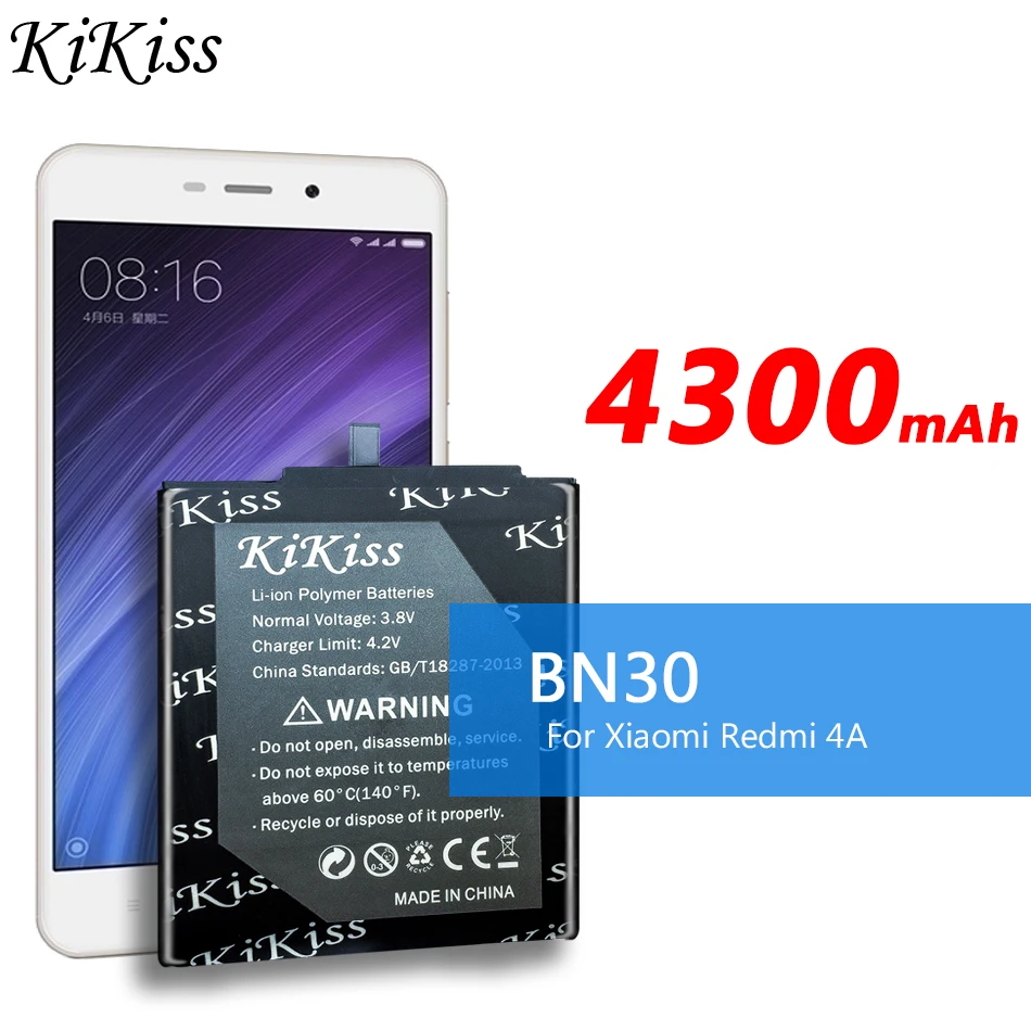 

Original KiKiss for Xiao Mi Phone Battery for Xiaomi Redmi 4A Redrice 4A Redmi Hongmi 4A Bateria High Quality BN 30 BN-30 +tools