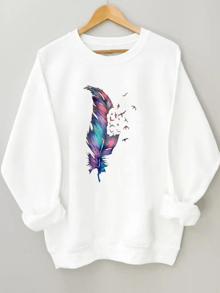

Flower Feather 90s Style Autumn Spring Graphic Sweatshirts Fashion Fall Pullovers Casual Print Female Women Regular Clothing