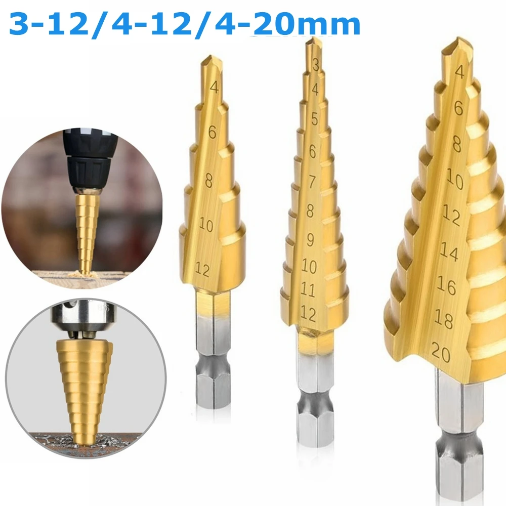 

3-12mm 4-12mm 4-20mm HSS Straight Groove Step Drill Bit Metal High Speed Steel Wood Hole Cutter Cone Drill Woodworking Tools