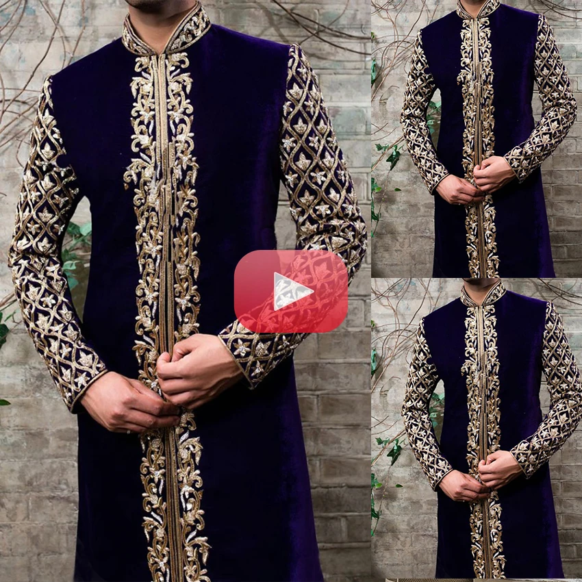 

Мужская мусульманская Мода арабская мужская одежда со стоячим воротником Золотой принт скромная мусульманская одежда