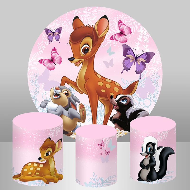Disney Bambi Deer Circle Backdrop Girl Birthday Baby Shower Photo Backdrop Round Cylinder Cover Decorations Photo Booth Prop