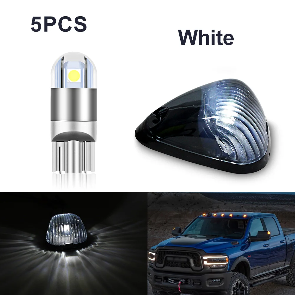 

5 шт. Янтарные, белые, красные, синие светодиодные габаритные огни на крыше кабины для грузовика, внедорожника, кроссовера Jeep RV 4x4 (черные дымчатые линзы)