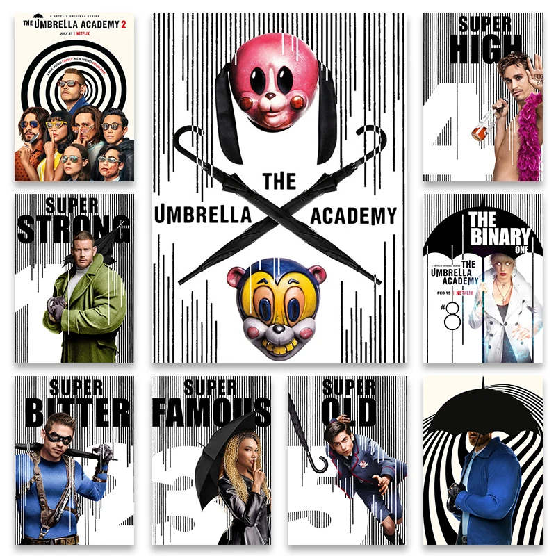 

Classic Movie Umbrella Academy Canvas Painting Vintage Character Poster and Picture Wall Art Prints Suitable for Kids Room Decor