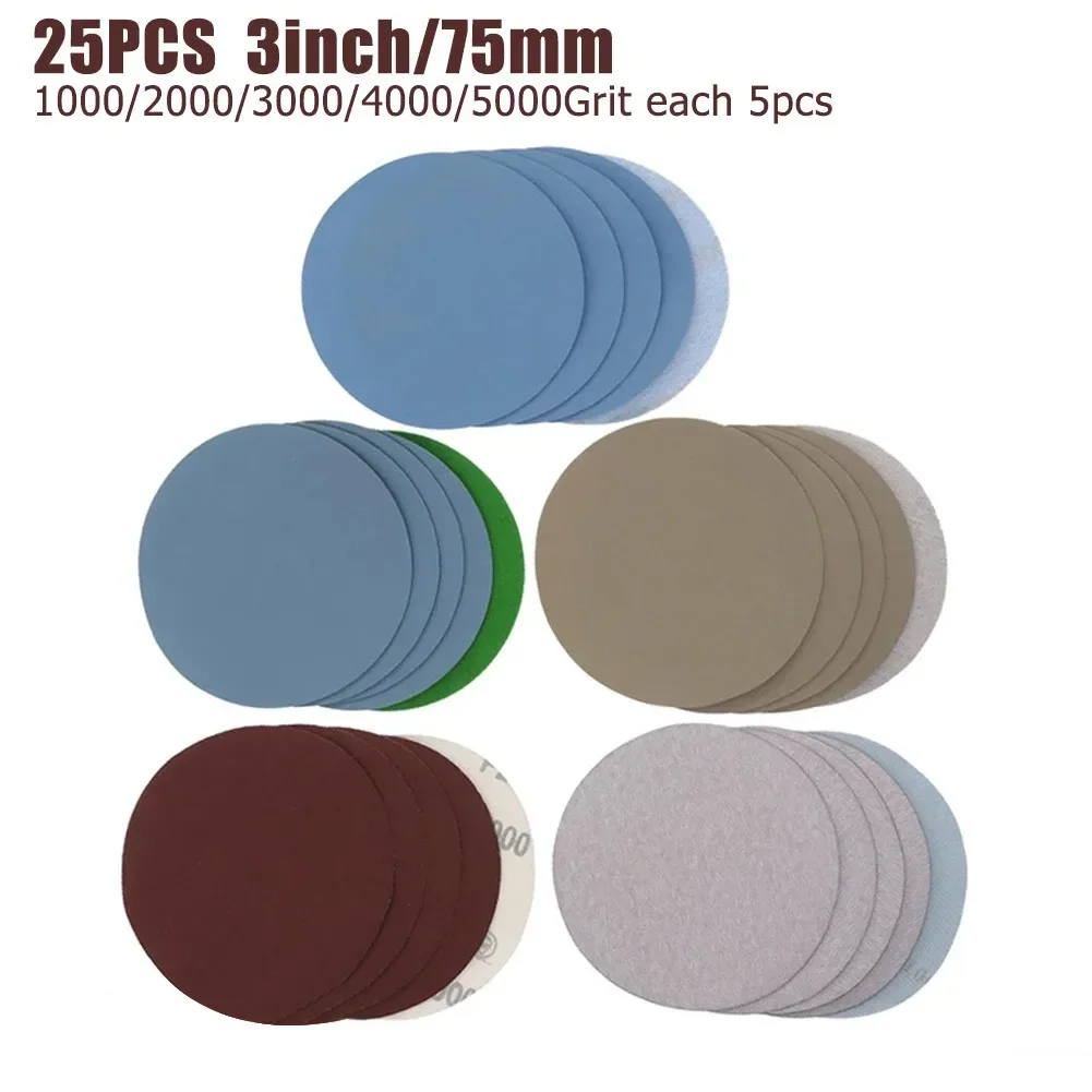 Полированная наждачная бумага 25 шт. 3 дюйма/75 мм зернистость 1000/2000/3000/4000/5000