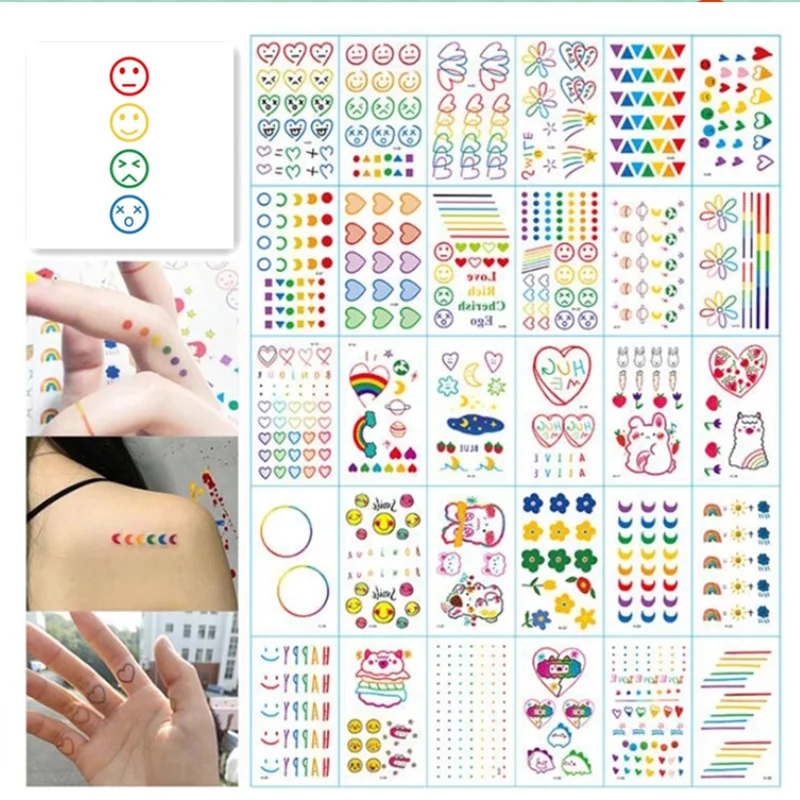 

30Pcs Set Fake Tattoo Sticker Art Temporary Tattoos on The Body Waterproof XuanYa Colorful Heart Temporal Tattoos