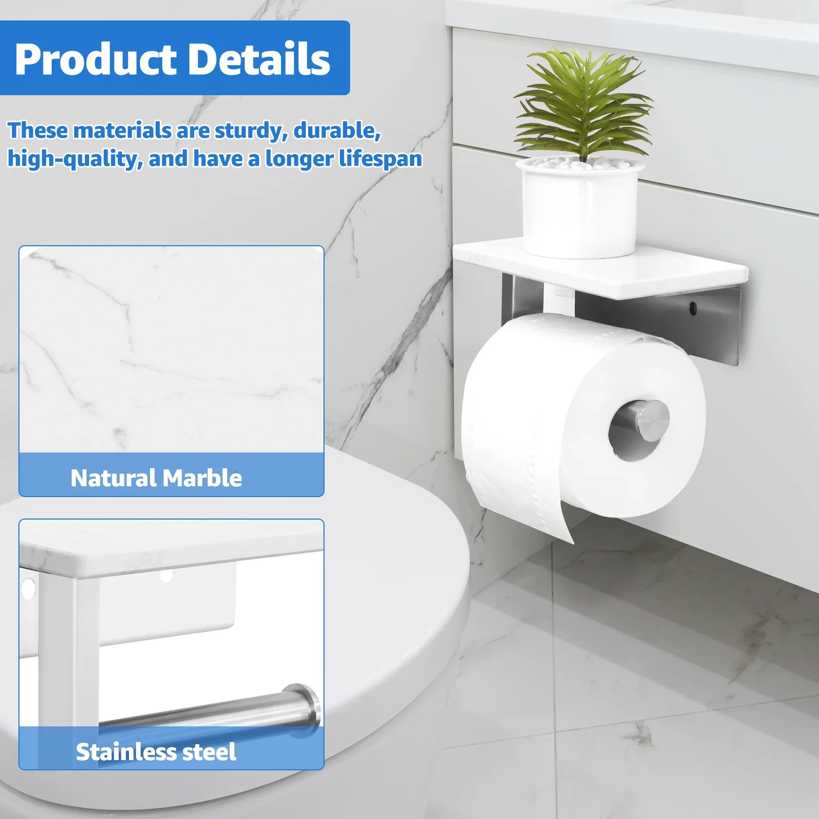 Держатель для туалетной бумаги с мраморной полкой 304 рулон из нержавеющей стали