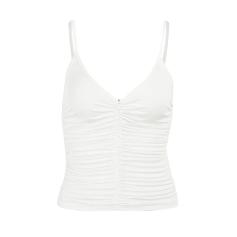 

Women's Sexy Slim Solid Color Vest U-Neck Pleated Zipper Small Sling