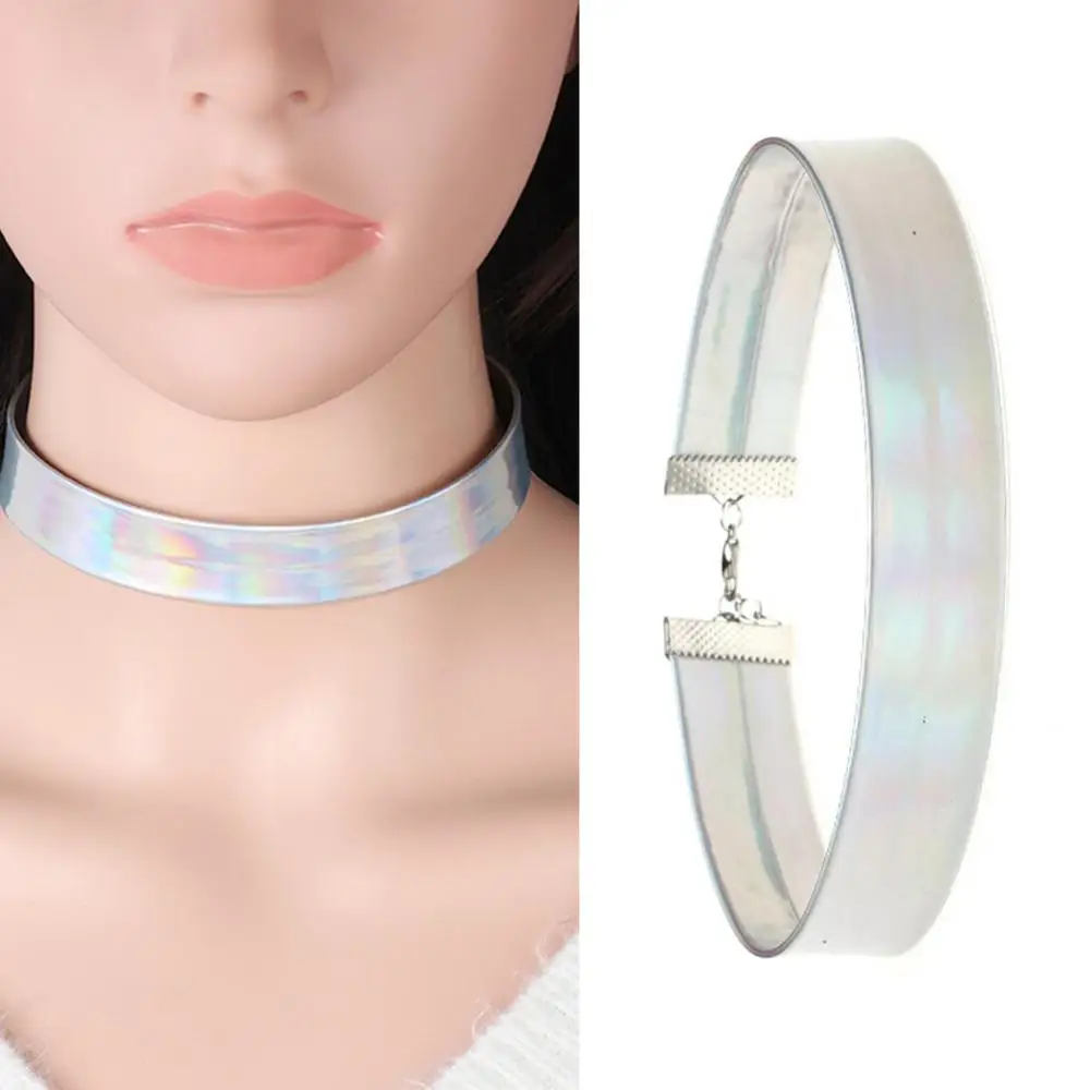 

Colorful Holographic Choker Collar Necklace Laser Punk Jewelry Charm Lady Gift