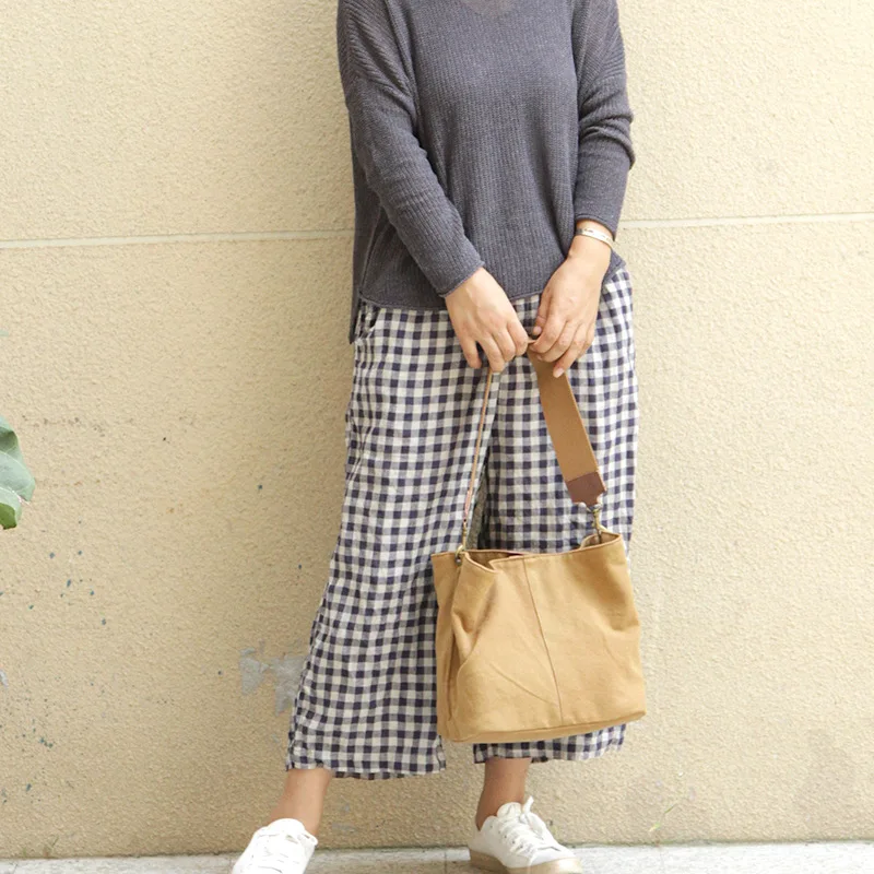 

Female Bag Shoppers Simple Zipper Soft Canvas Bag Casual Handbags Shoulder Bags Bucket Bag Women Crossbody Multifunctiona