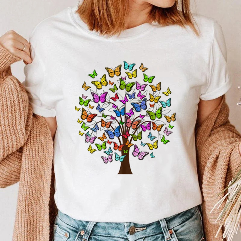 

Butterfly Tree Print T Shirt Women Short Sleeve O Neck Loose Tshirt Summer Casual Women Tee Shirt Tops Butterfly Camisetas Mujer