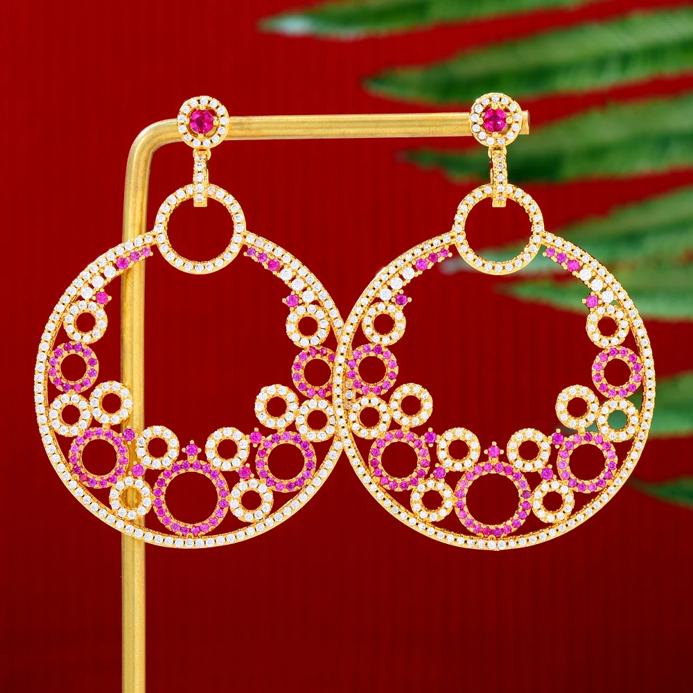 

Soramoore New серьги Gorgeous Shiny Luxury Big Round Drop Earrings Full Cubic Zirconia for Women Wedding Trendy Earrings Bijoux