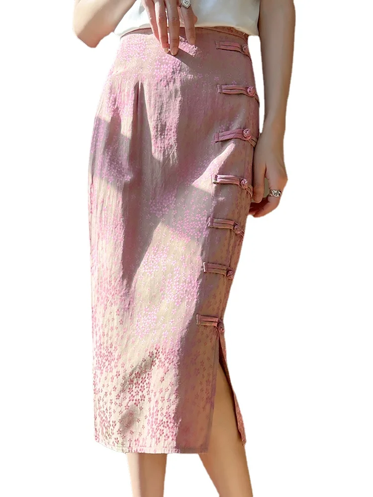 Женские китайские улучшенные юбки-Ципао, облегающие бедра, ретро женские шикарные жаккардовые юбки, женские розовые юбки Chengsam