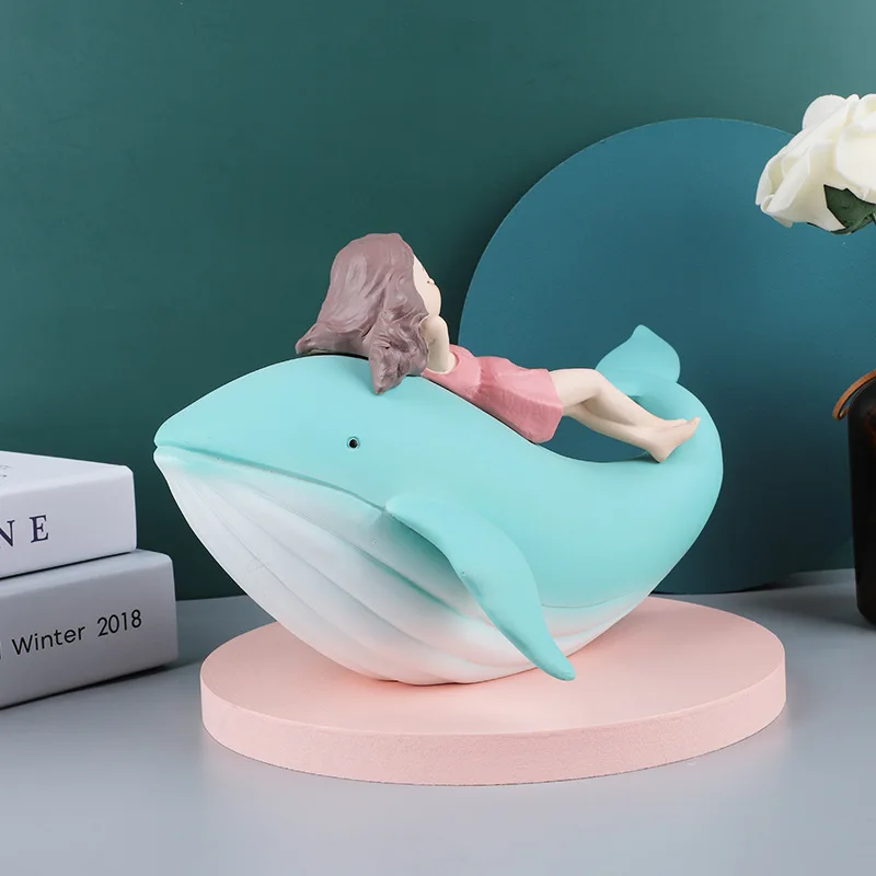

Nordic Cute Girl Whale Animal Resin Crafts Ornament Creative Home Decoration Home Decoration Kawaii Accessories