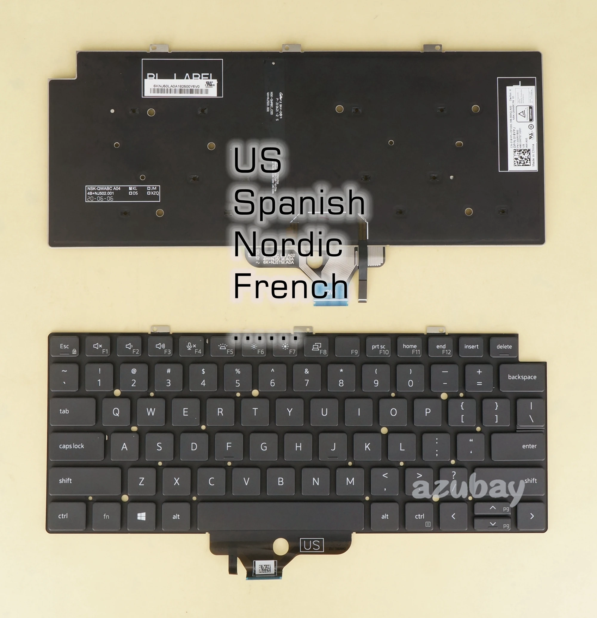 US Spanish Nordic French AZERTY Keyboard For Dell Latitude 7320 5320 (2021 Year) 018YPJ 07VYMJ 073Y15 05W04K NSK-QWABC/W Backlit