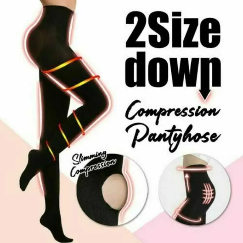 2 Size Down Compression Pantyhose Women Tights Buttocks Lifting Leg Sliming Shaper Pantyhoses Stockings Black Beige