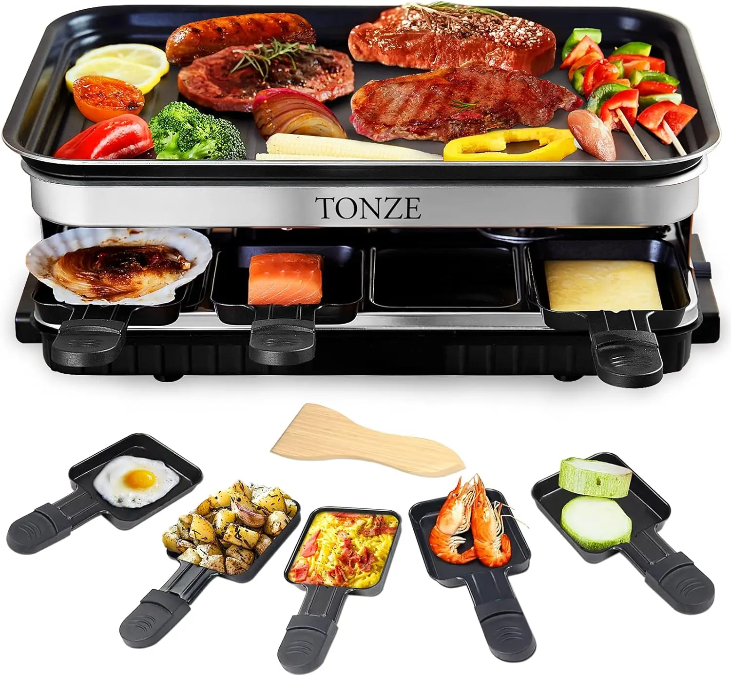 

Grill Smokeless Korean BBQ Grill 2 IN 1 Griddle Grill Raclette Table Grill Kitchen Appliances with 8 Mini Grill Cheese Pans Chr