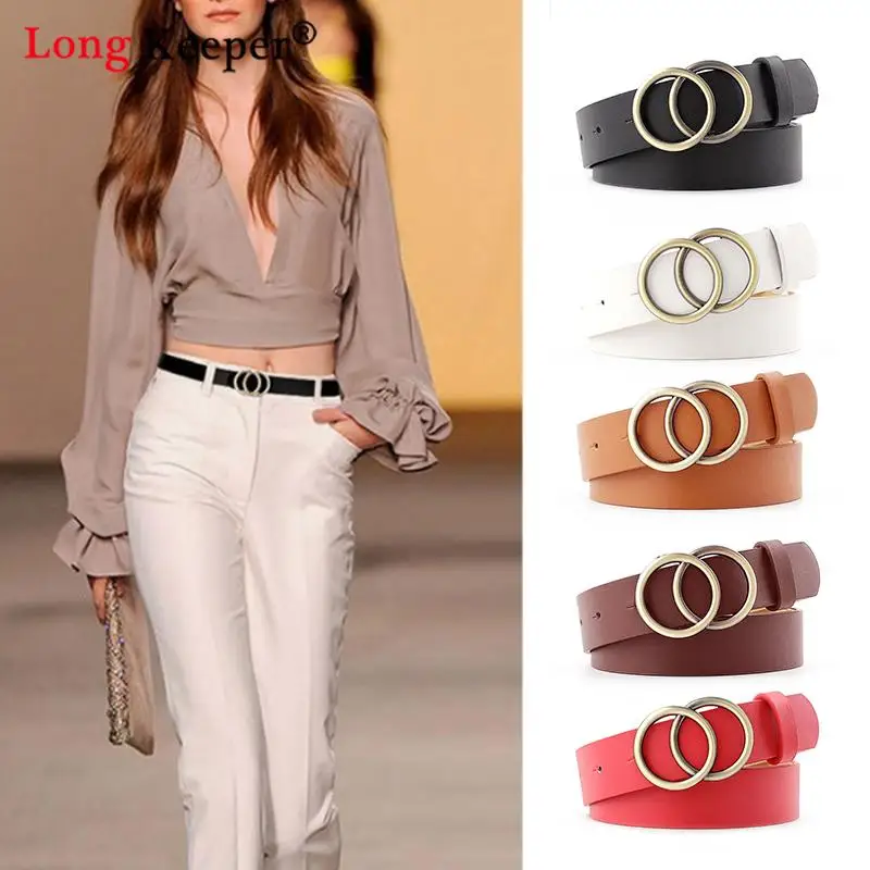 Ремень с двумя кольцами для женщин модный кожаный пояс из искусственной кожи