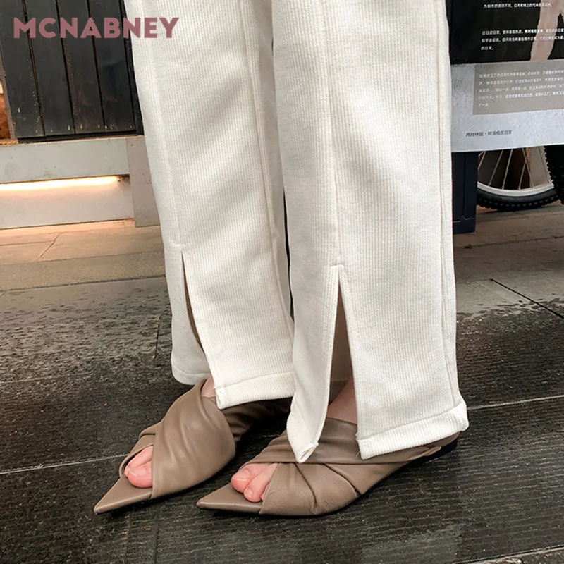 Folded Cross Open-Toed Slippers Summer New French Design Pointy Muller Slippers Casual Fashion Home Wear Flat Slippers