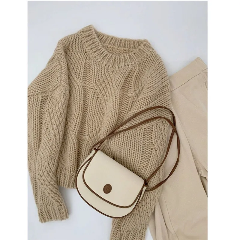

Limiguyue Coarse Twist Cashmere Mohair Sweater Loose Long Sleeve Women Pullover Knitwear Autumn Winter Short Jumper Soft E195