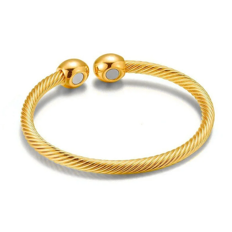 

New Fashion Gold Color Metal Cable Braided Magnetic Bracelet Bangle Helps Blood Circulation Relieve Pain Men Healthy Jewelry