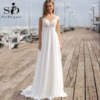 beach chiffon wedding dress short sleeves 2022 simple v neck lace applique white bridal gown a line sweep train vestido de novia