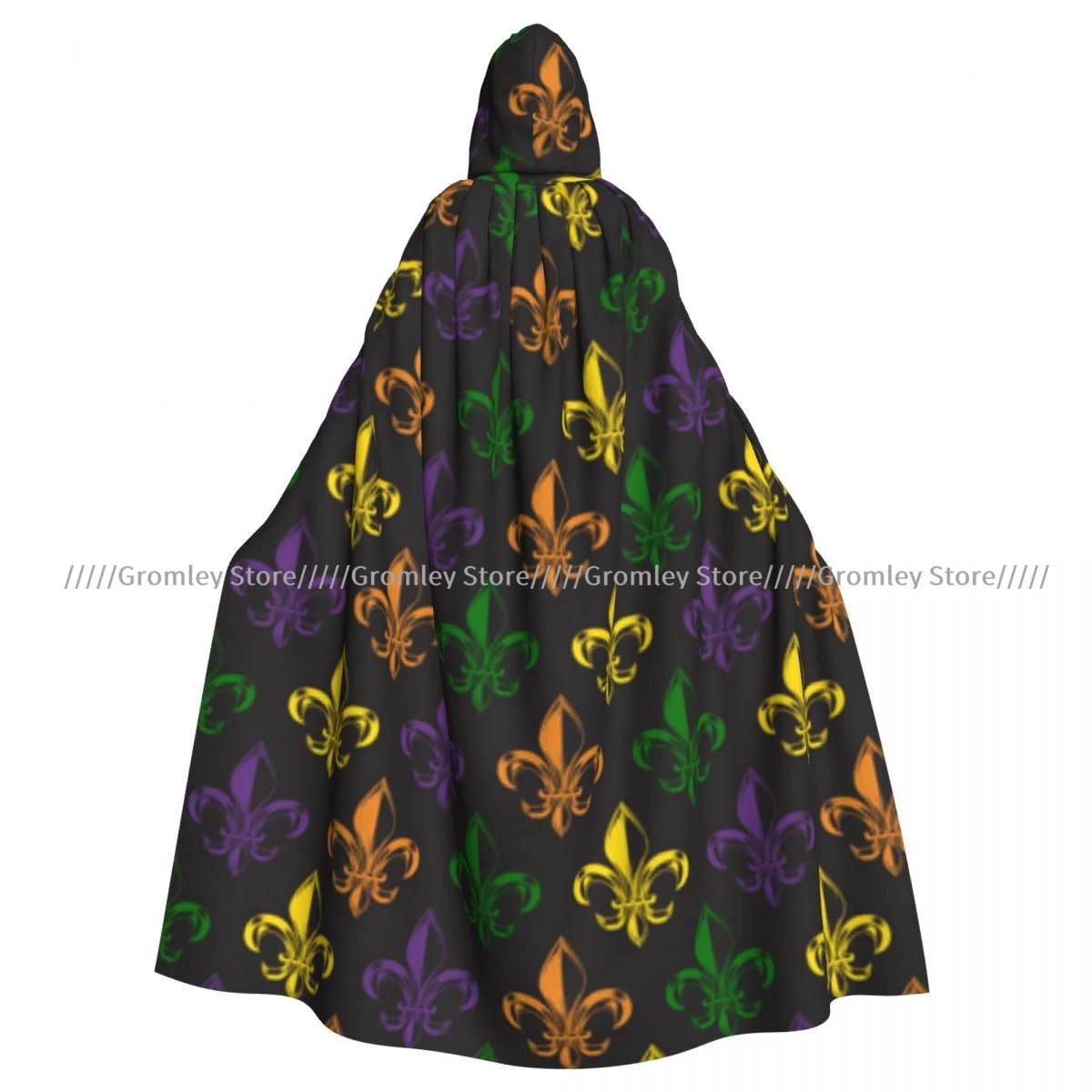 Medieval Halloween Cosplay Cloak Hooded Coat Mardi Gras Carnival Pattern Cape Long Trench Costume Wizard