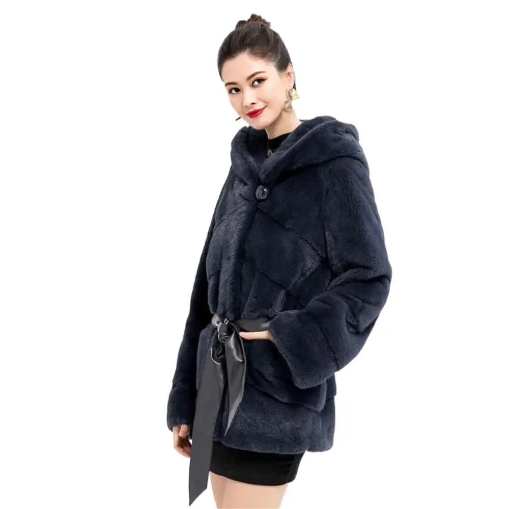 High Quality Mink Fur Coat Women Hooded Diagonal Fluffy Soft Real Mink Fur Jacket Imported Winter Giacca Donna Elegante Parka