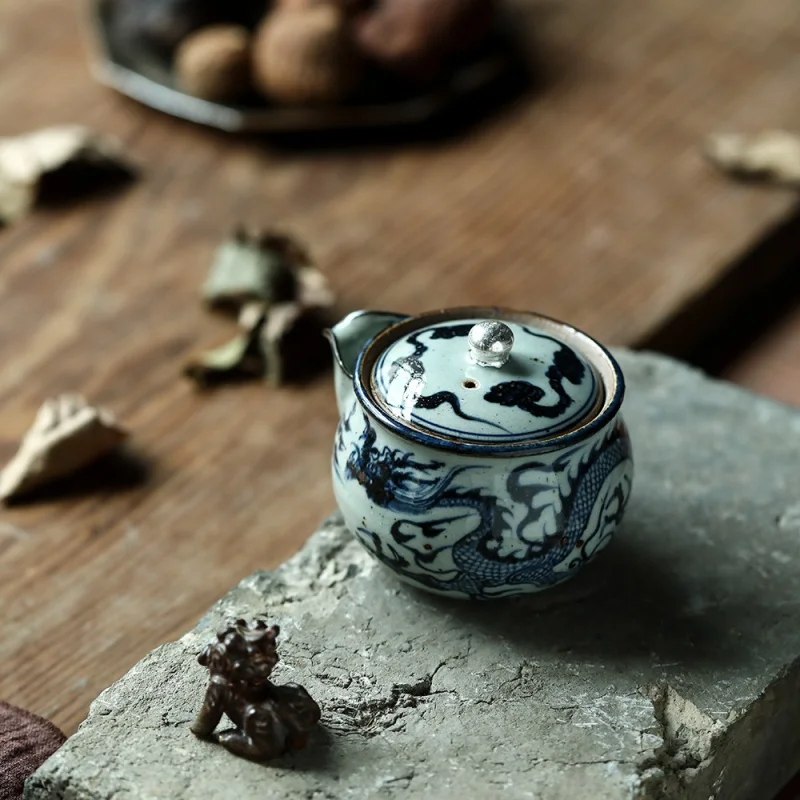 

Старая сине-белая глина юаней, только две чайные чашки Tureen Aquarium Jing, ручная роспись, дров, печь KIRIN Jingdezhen, керамический чайный набор