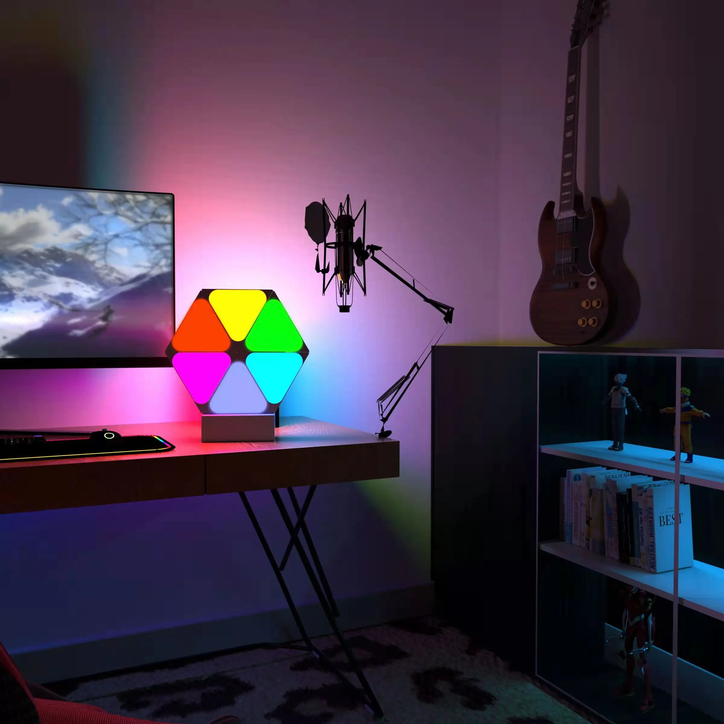 MXT Smart Triangle RGB LED Quantum Lights 9 Pieces Google Home for Bedroom Living Room Gaming Room Wif Atmosphere Lampi