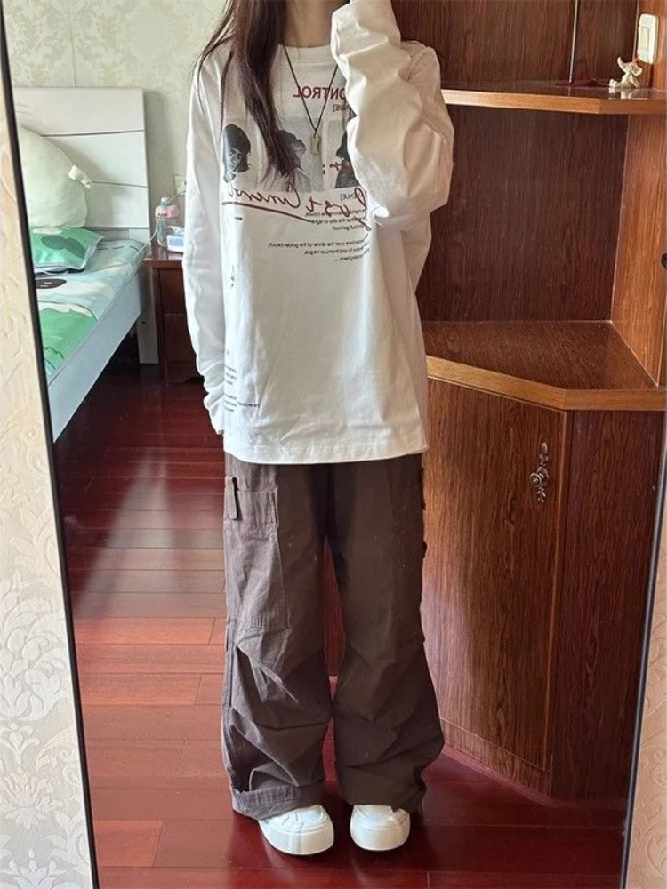 HOUZHOU винтажные графические женские белые футболки повседневные большие Топы с